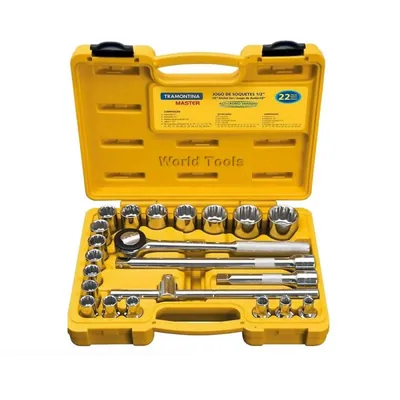 Jogo de soquetes com 22 peças tamanho 1/2" polegada aço cromo vanádio - 43600/022 tramontina
