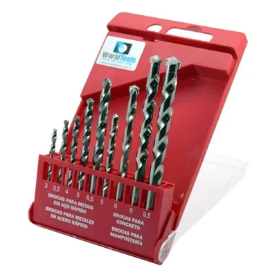 Jogo com 09 brocas sendo 5 x hss a114 ø 3,0 a 6,5mm e 4 x p/concreto 5,0 - 9,5mm - a2909br dormer