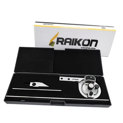 Transferidor de ângulo universal 0 a 360 graus com lupa réguas de 150 e 300mm - 445r-360 raikon
