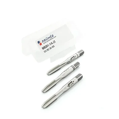 Jogo de macho manual hss 2b unc 1/4" x 20 tpi três peças i, ii e iii din352 - mb201-1/4"-j3 prumer