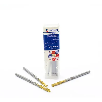 Broca hss-e m35 ø 03,00 x 061mm forma c ponta 135° cobertura tin din338 výkon - at300-0300 prumer