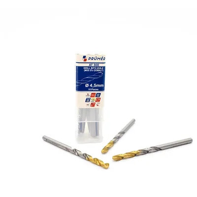 Broca hss-e m35 ø 04,50 x 080mm forma c ponta 135° cobertura tin din338 výkon - at300-0450 prumer