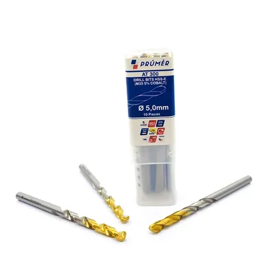 Broca hss-e m35 ø 05,00 x 086mm forma c ponta 135° cobertura tin din338 výkon - at300-0500 prumer