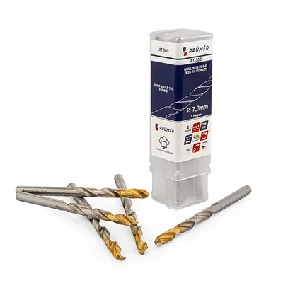 Broca hss-e m35 ø 07,30 x 109mm forma c ponta 135° cobertura tin din338 výkon - at300-0730 prumer