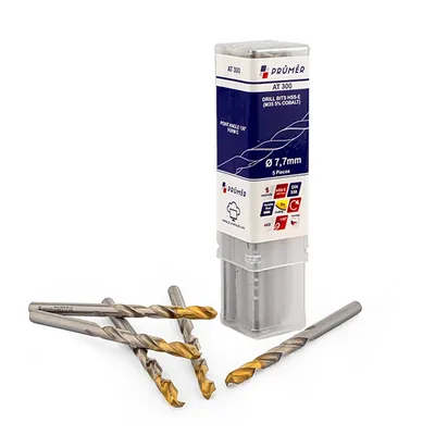 Broca hss-e m35 ø 07,70 x 117mm forma c ponta 135° cobertura tin din338 výkon - at300-0770 prumer