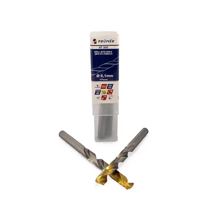 Broca hss-e m35 ø 09,10 x 125mm forma c ponta 135° cobertura tin din338 výkon - at300-0910 prumer