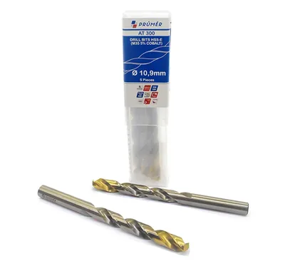 Broca hss-e m35 ø 10,90 x 142mm forma c ponta 135° cobertura tin din338 výkon - at300-1090 prumer