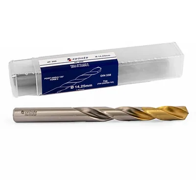 Broca hss-e m35 ø 14,25 x 169mm forma c ponta 135° cobertura tin din338 výkon - at300-1425 prumer