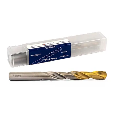 Broca hss-e m35 ø 16,75 x 184mm forma c ponta 135° cobertura tin din338 výkon - at300-1675 prumer