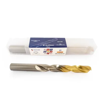 Broca hss-e m35 ø 18,25 x 198mm forma c ponta 135° cobertura tin din338 výkon - at300-1825 prumer