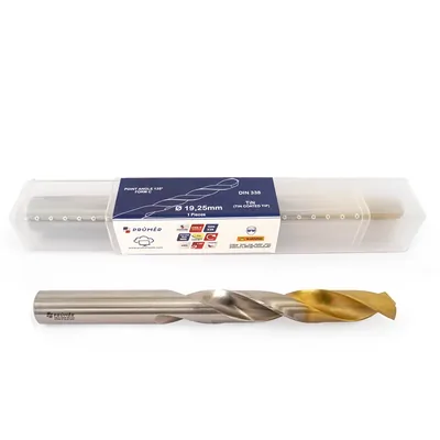Broca hss-e m35 ø 19,25 x 205mm forma c ponta 135° cobertura tin din338 výkon - at300-1925 prumer