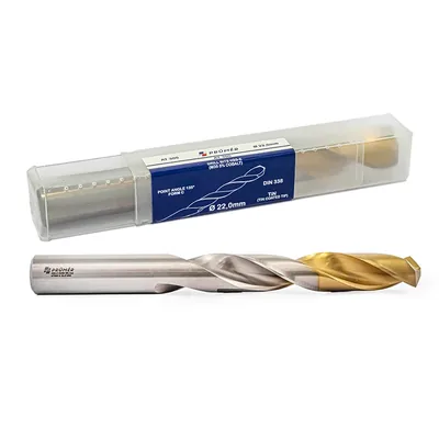 Broca hss-e m35 ø 22,00 x 215mm forma c ponta 135° cobertura tin din338 výkon - at300-2200 prumer