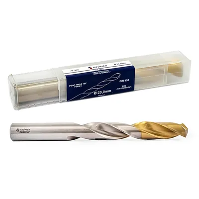 Broca hss-e m35 ø 23,00 x 220mm forma c ponta 135° cobertura tin din338 výkon - at300-2300 prumer